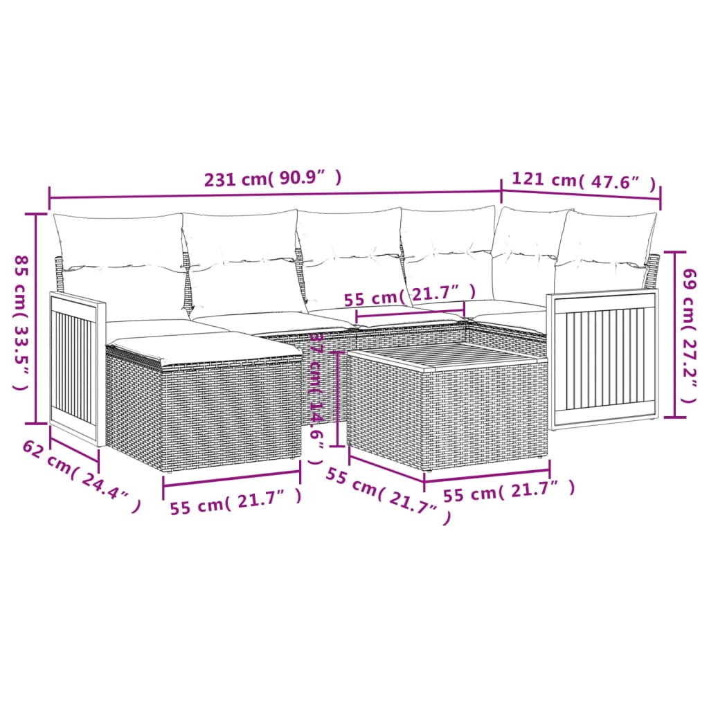 vidaXL Set sofás de jardín 7 piezas y cojines ratán sintético beige