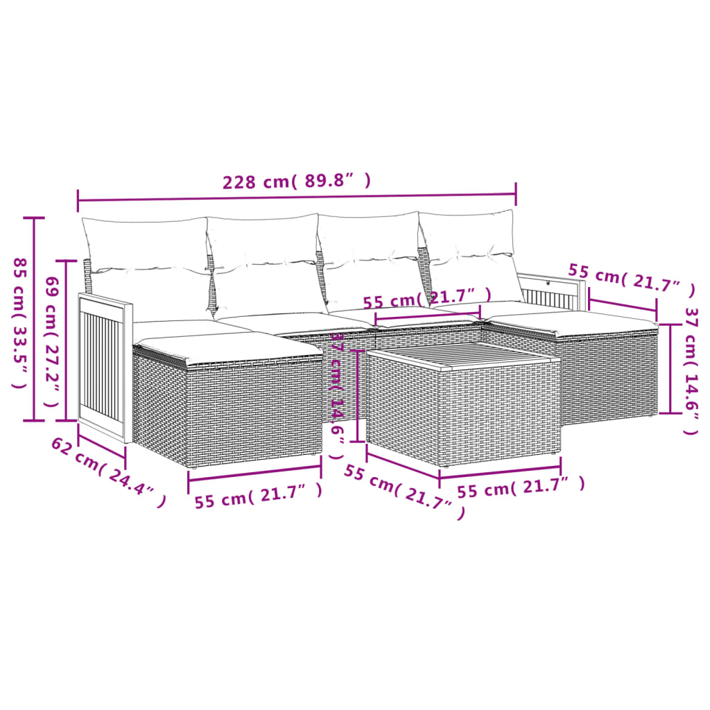 vidaXL Set sofás de jardín 7 piezas y cojines ratán sintético beige