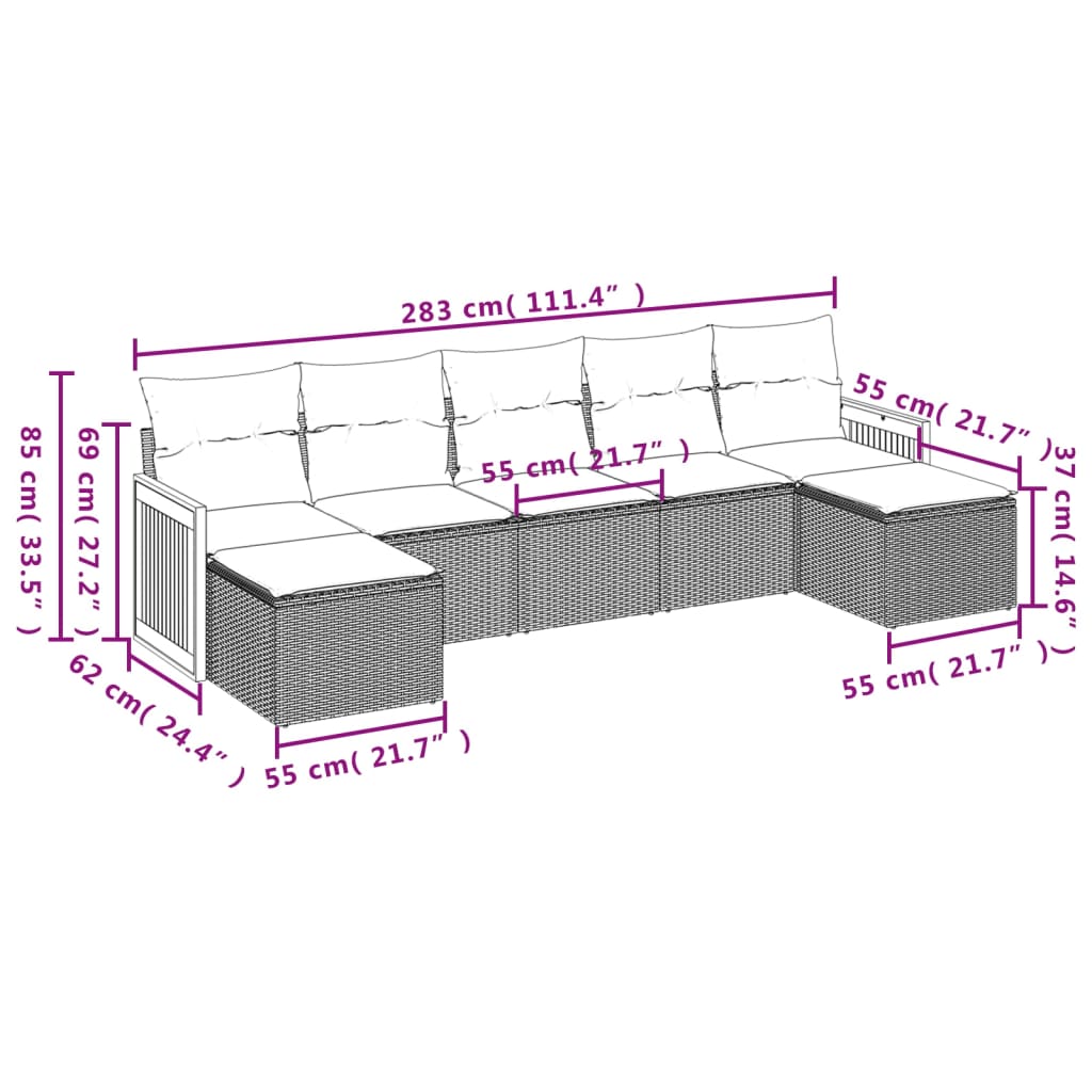 vidaXL Set sofás de jardín 7 piezas y cojines ratán sintético beige