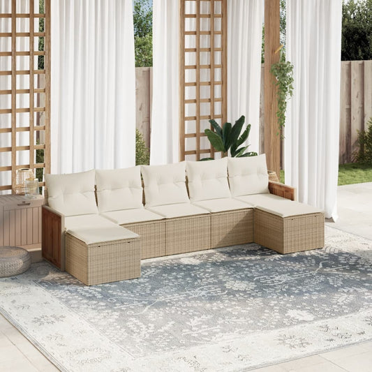 vidaXL Set sofás de jardín 7 piezas y cojines ratán sintético beige