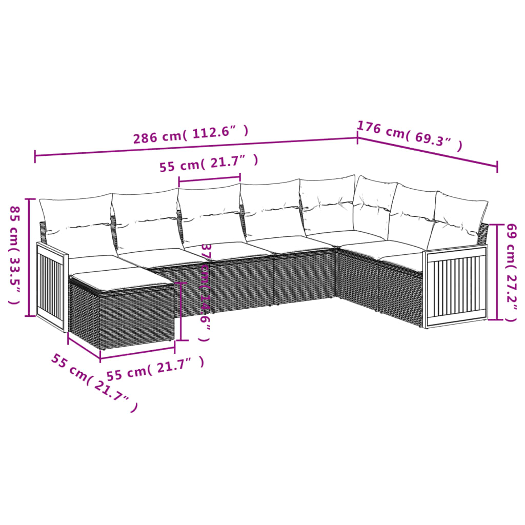 vidaXL Set de sofás de jardín 8 pzas y cojines ratán sintético gris