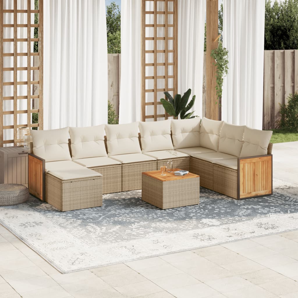 vidaXL Set de sofás de jardín 9 pzas con cojines ratán sintético beige