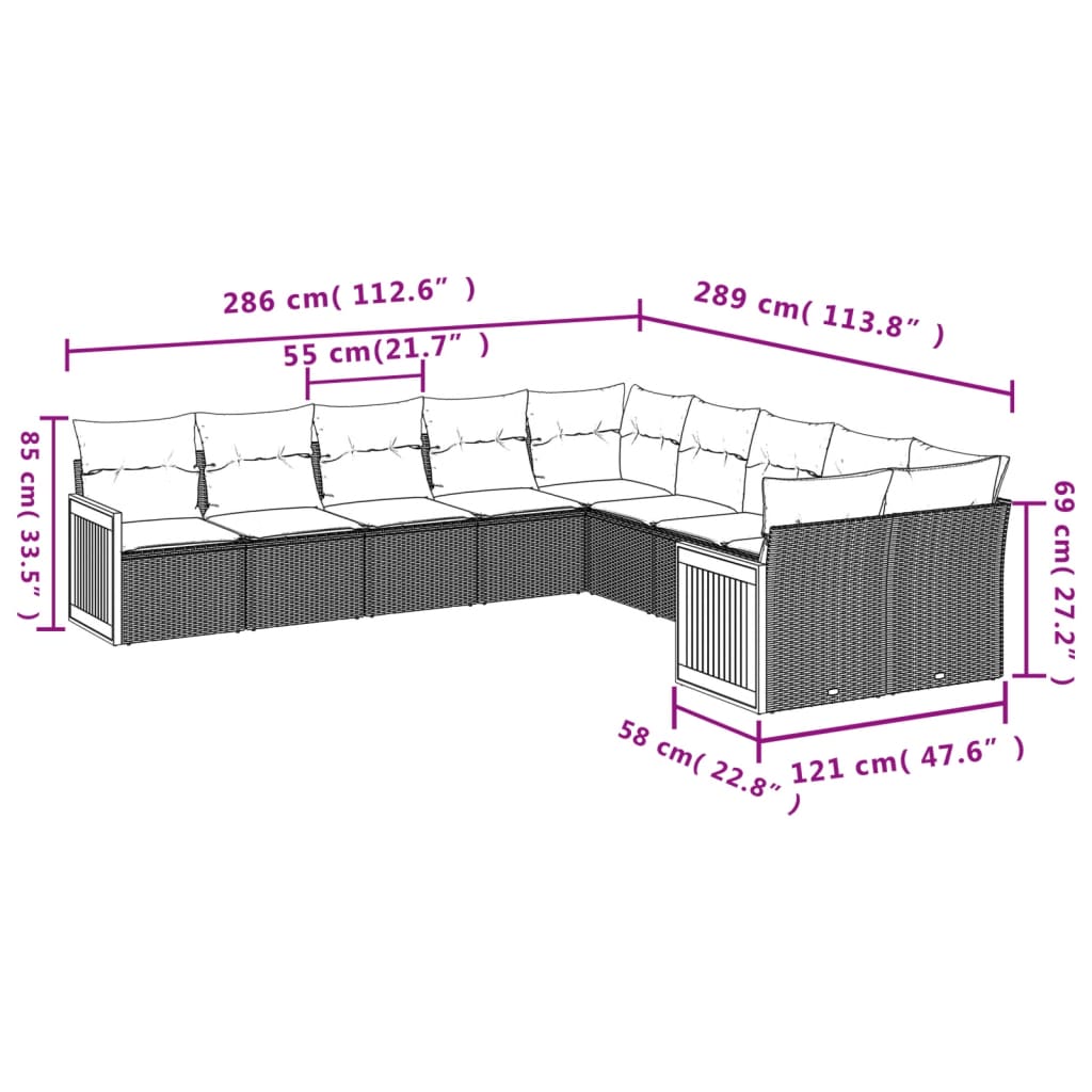 vidaXL Set de sofás de jardín 10 pzas cojines ratán sintético negro