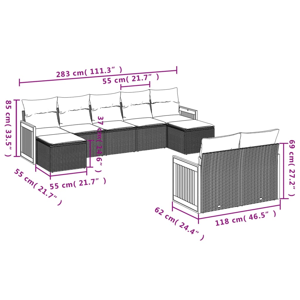 vidaXL Set de sofás de jardín 8 piezas y cojines ratán sintético negro