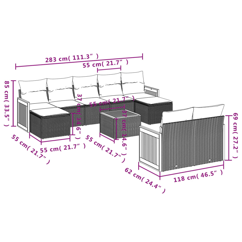 vidaXL Set de sofás de jardín 10 pzas cojines ratán sintético negro