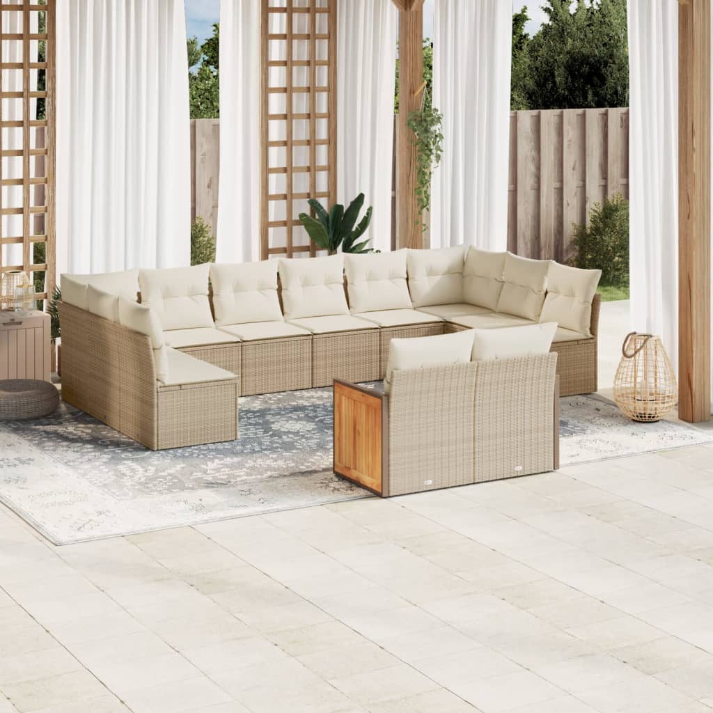 vidaXL Set de sofás de jardín y cojines 12 pzas ratán sintético beige