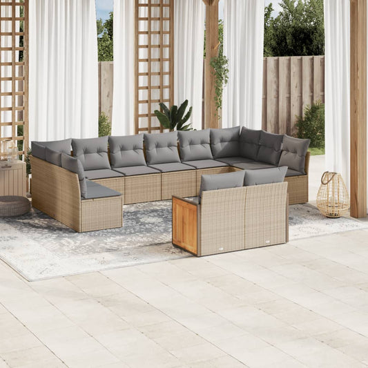 vidaXL Set de sofás de jardín y cojines 12 pzas ratán sintético beige