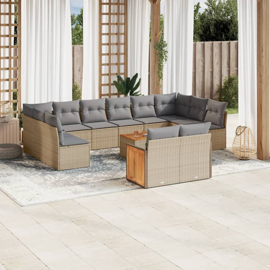 vidaXL Set de sofás de jardín y cojines 13 pzas ratán sintético beige