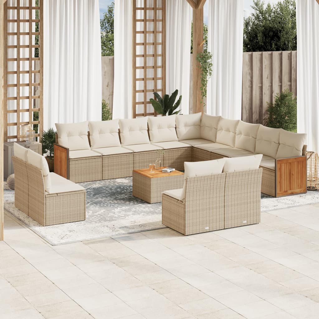 vidaXL Set sofás de jardín 14 pzas con cojines ratán sintético beige