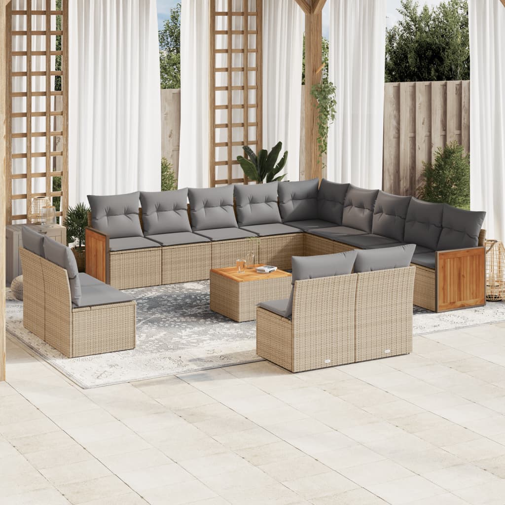 vidaXL Set sofás de jardín 14 pzas con cojines ratán sintético beige