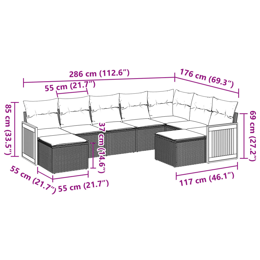 vidaXL Set de sofás de jardín 9 pzas con cojines ratán sintético beige