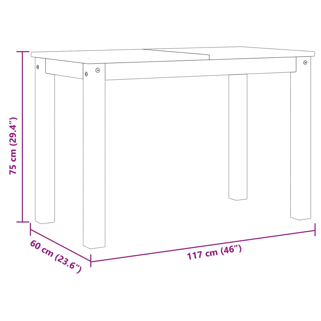 vidaXL Mesa de comedor Panama madera maciza de pino 117x60x75 cm