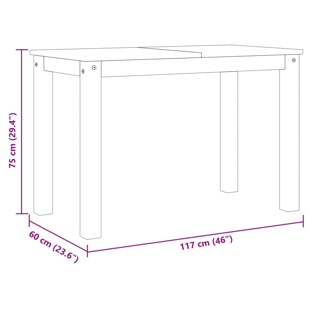 vidaXL Mesa de comedor Panama madera maciza de pino gris 117x60x75 cm