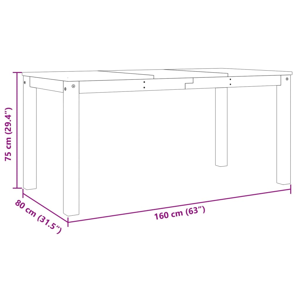 vidaXL Mesa de comedor Panama madera maciza de pino gris 160x80x75 cm