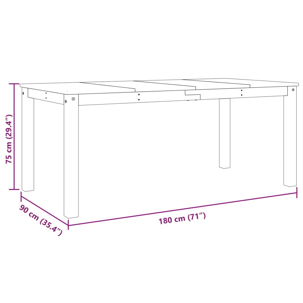 vidaXL Mesa de comedor Panama madera maciza de pino 180x90x75 cm