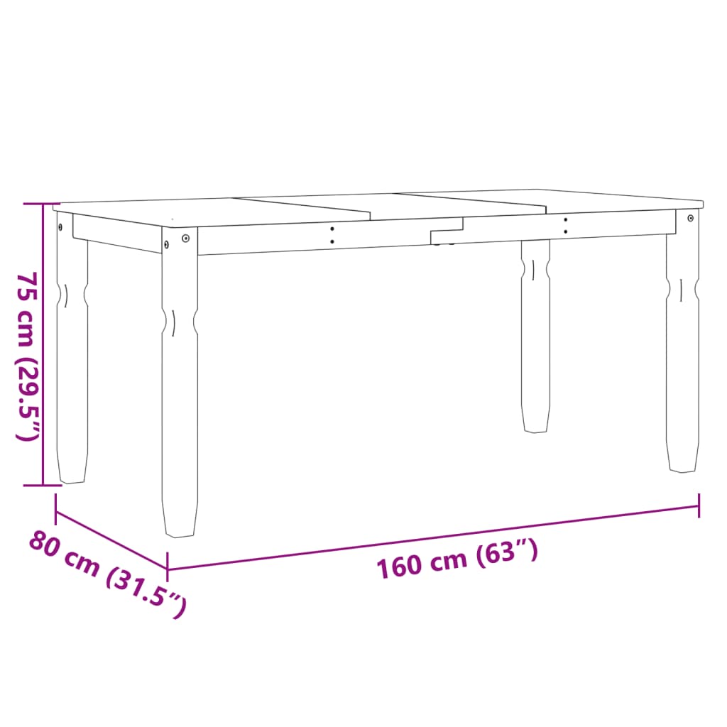 vidaXL Mesa de comedor Corona madera maciza de pino 160x80x75 cm