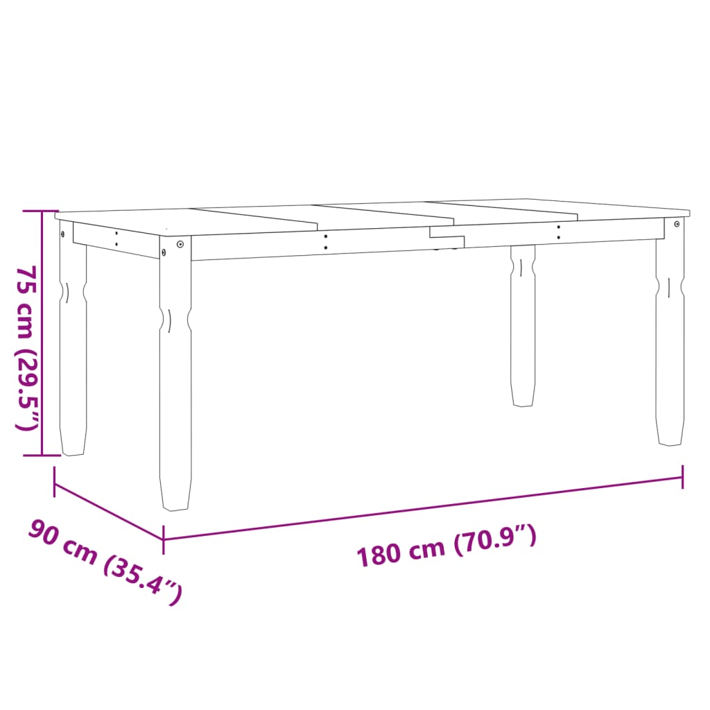 vidaXL Mesa de comedor Corona madera maciza de pino 180x90x75 cm