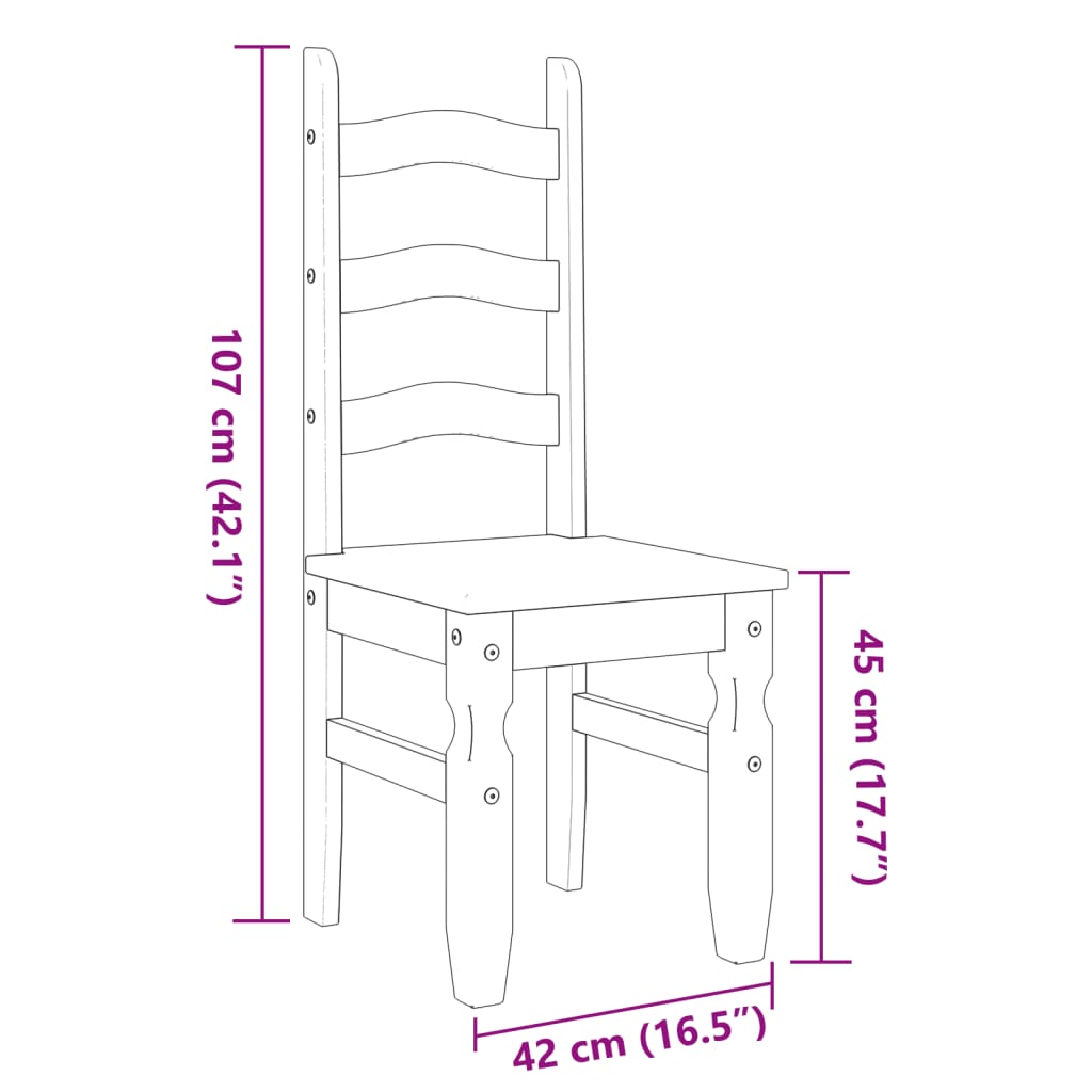 vidaXL Sillas de comedor Corona 2 uds madera maciza pino 42x47x107 cm