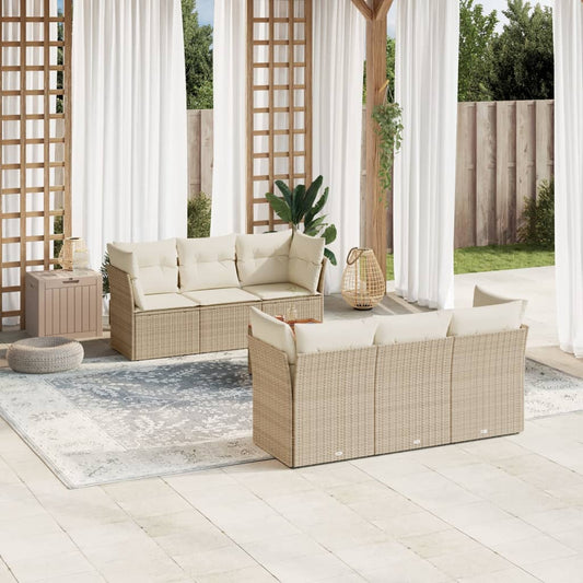 vidaXL Set sofás de jardín 7 piezas y cojines ratán sintético beige