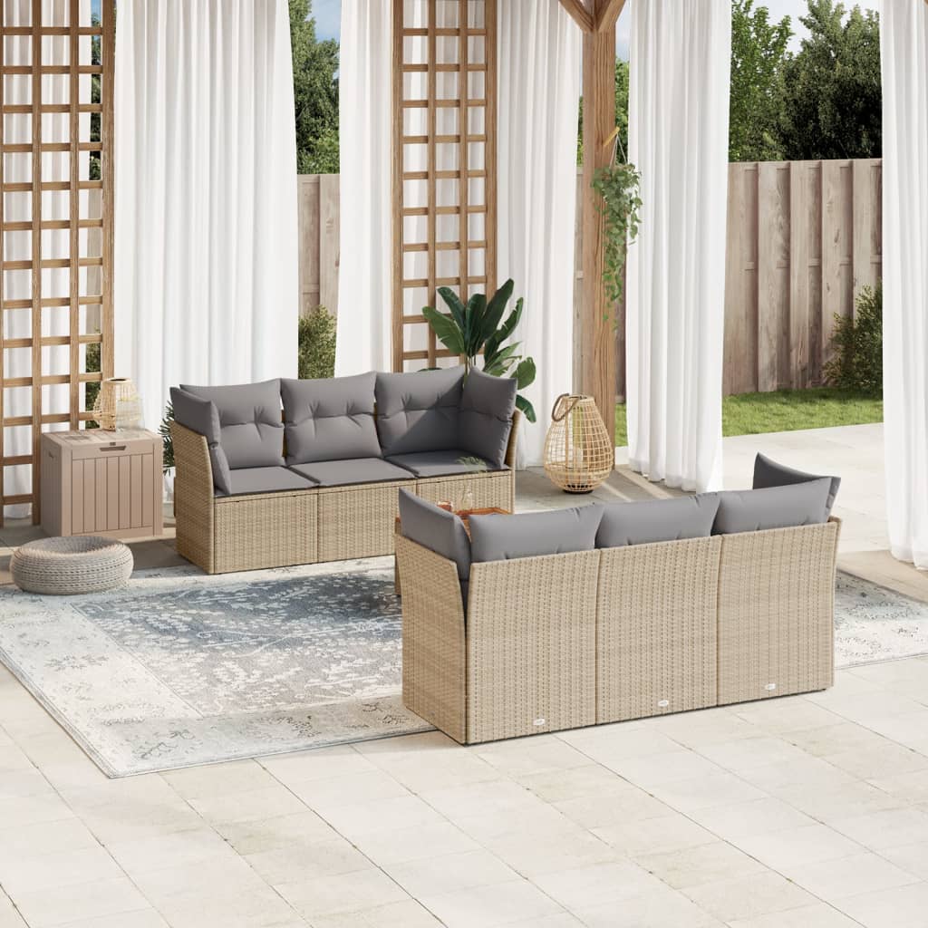 vidaXL Set sofás de jardín 7 piezas y cojines ratán sintético beige