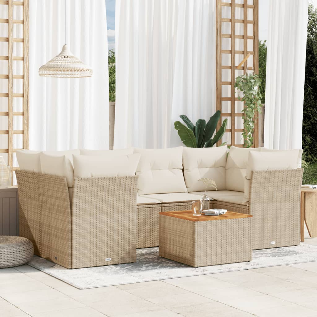 vidaXL Set sofás de jardín 7 piezas y cojines ratán sintético beige