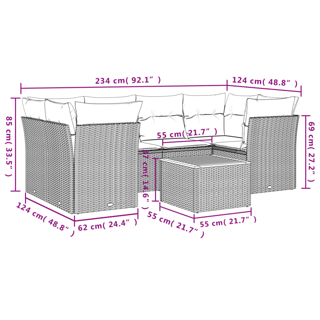 vidaXL Set sofás de jardín 7 piezas y cojines ratán sintético beige