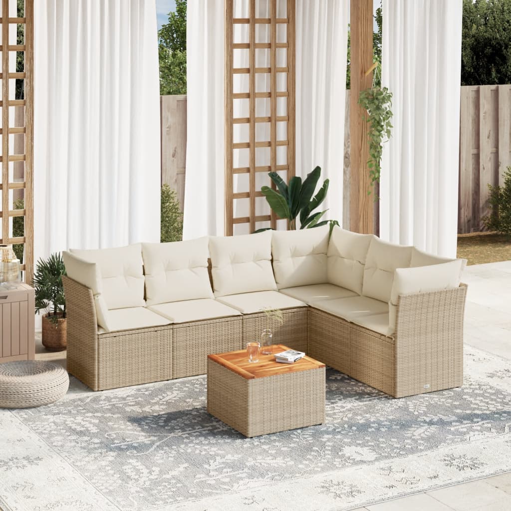 vidaXL Set sofás de jardín 7 piezas y cojines ratán sintético beige