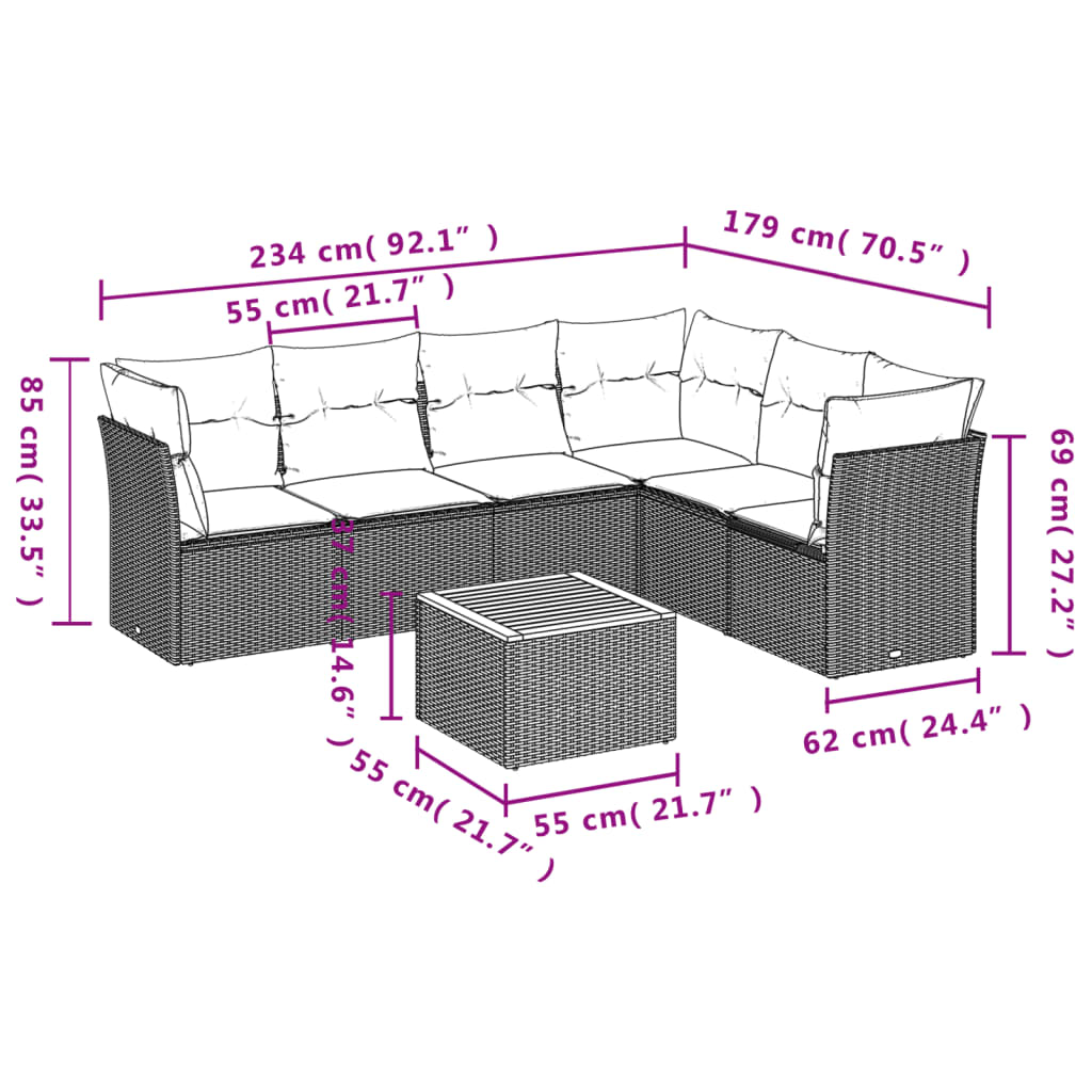 vidaXL Set sofás de jardín 7 piezas y cojines ratán sintético beige