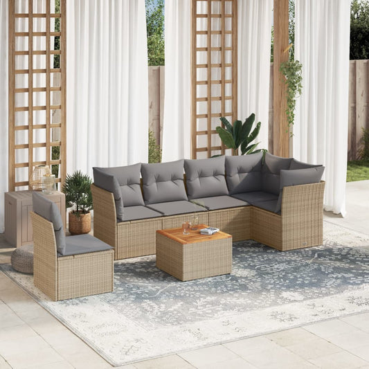 vidaXL Set sofás de jardín 7 piezas y cojines ratán sintético beige