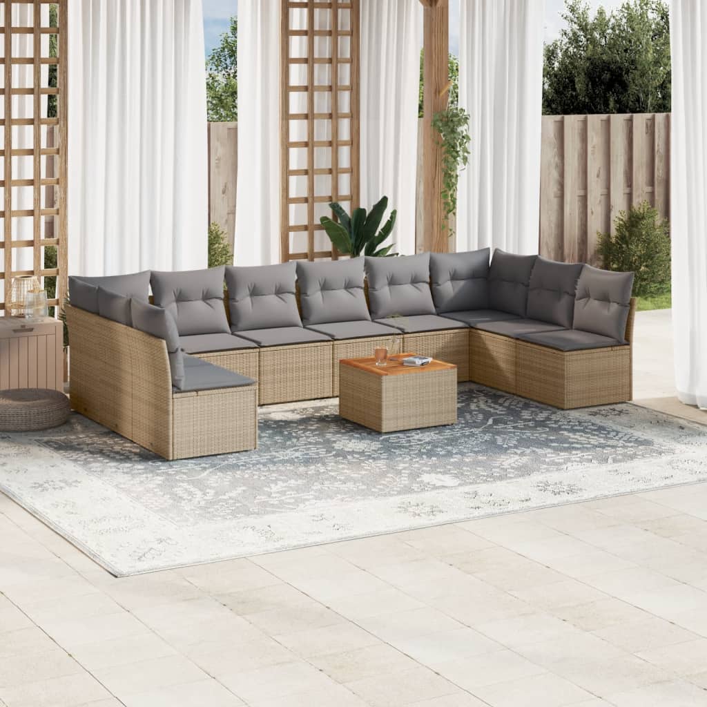 vidaXL Set de sofás de jardín 11pzas con cojines ratán sintético beige