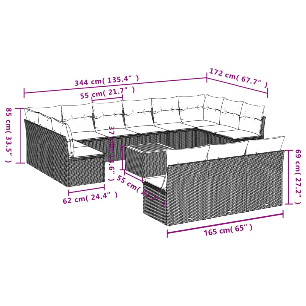 vidaXL Set sofás de jardín 14 pzas con cojines ratán sintético beige