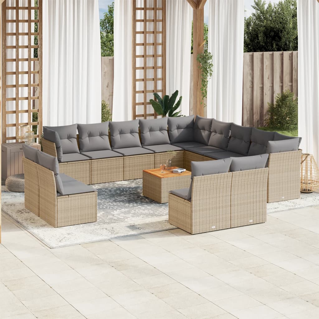 vidaXL Set sofás de jardín 14 pzas con cojines ratán sintético beige