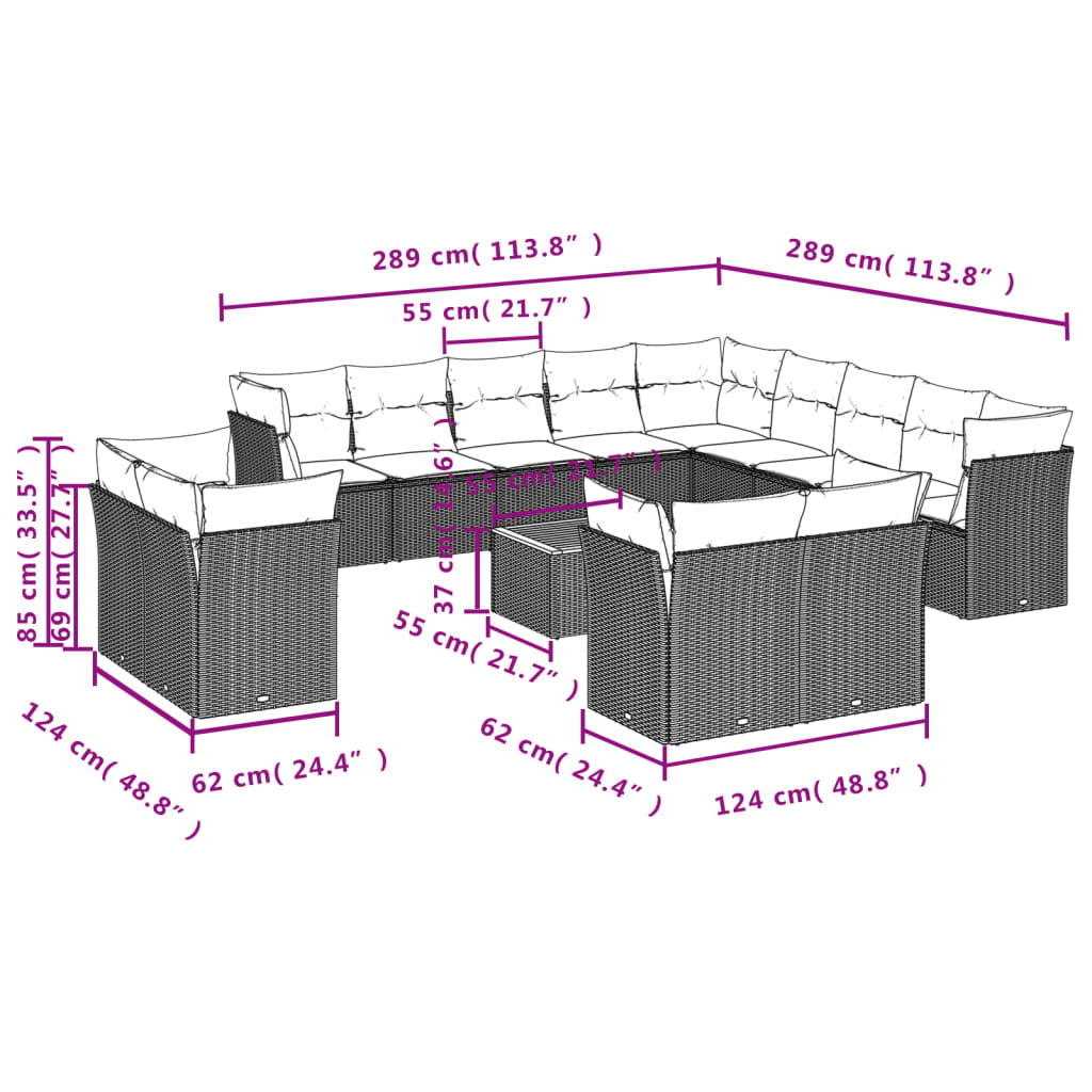 vidaXL Set sofás de jardín 14 pzas con cojines ratán sintético beige