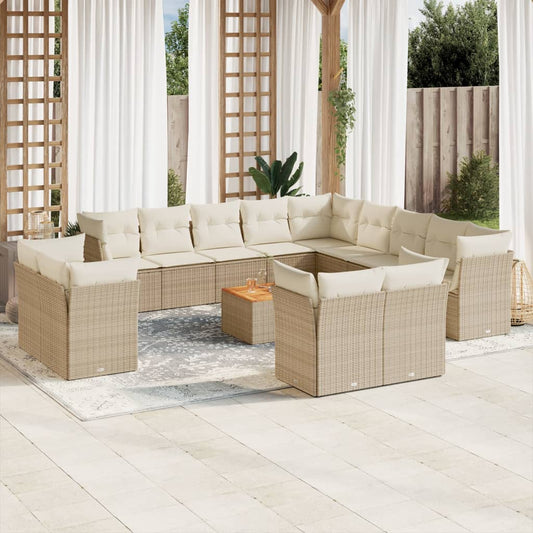 vidaXL Set sofás de jardín 14 pzas con cojines ratán sintético beige