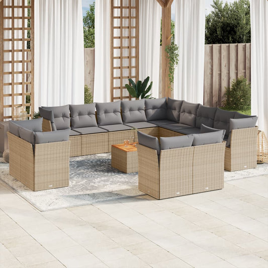 vidaXL Set sofás de jardín 14 pzas con cojines ratán sintético beige