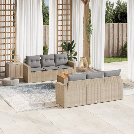 vidaXL Set sofás de jardín 7 piezas y cojines ratán sintético beige