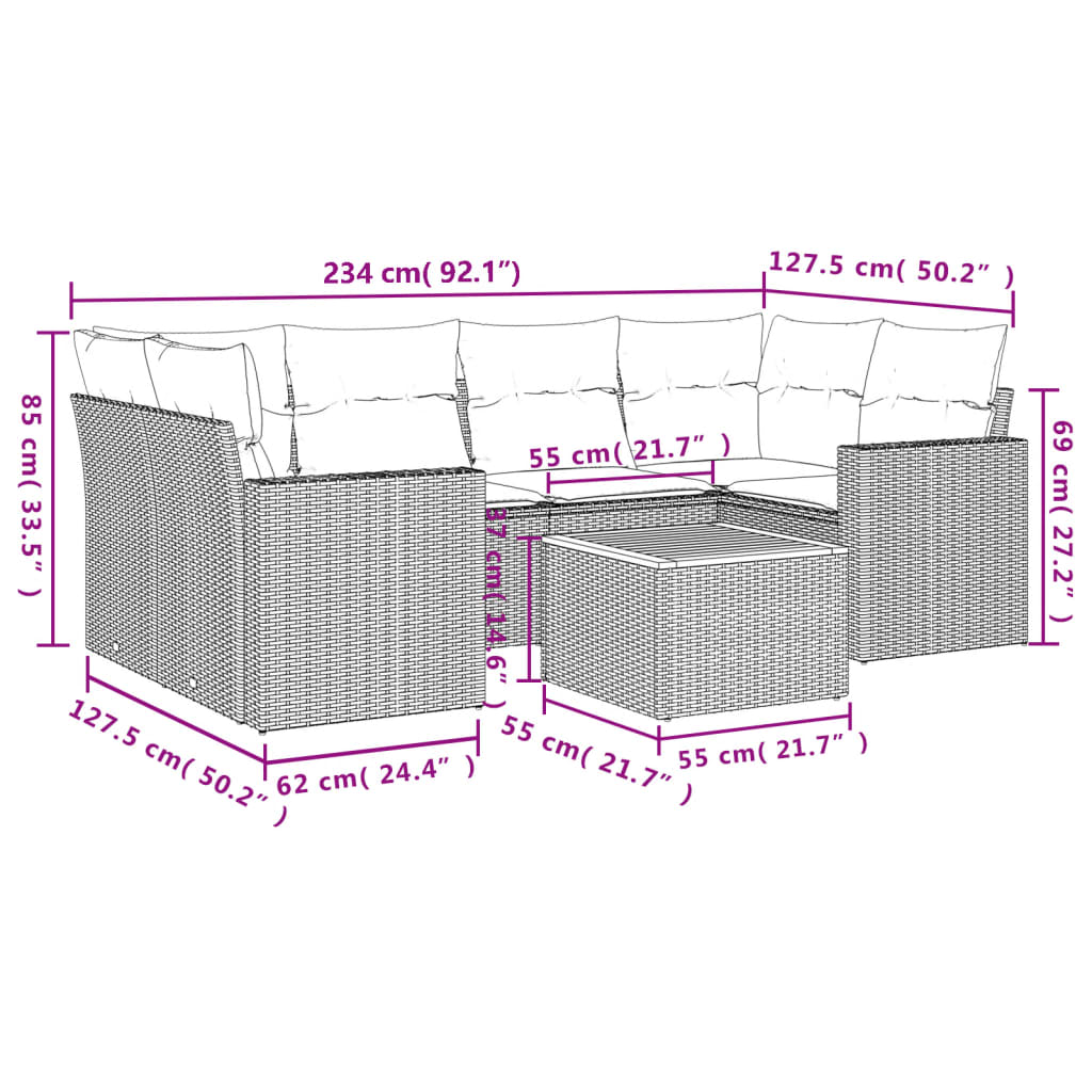 vidaXL Set sofás de jardín 7 piezas y cojines ratán sintético beige