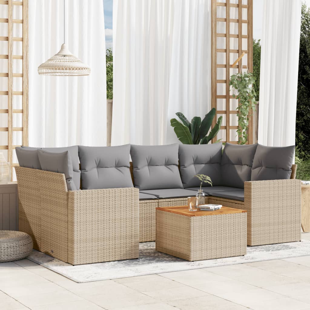 vidaXL Set sofás de jardín 7 piezas y cojines ratán sintético beige