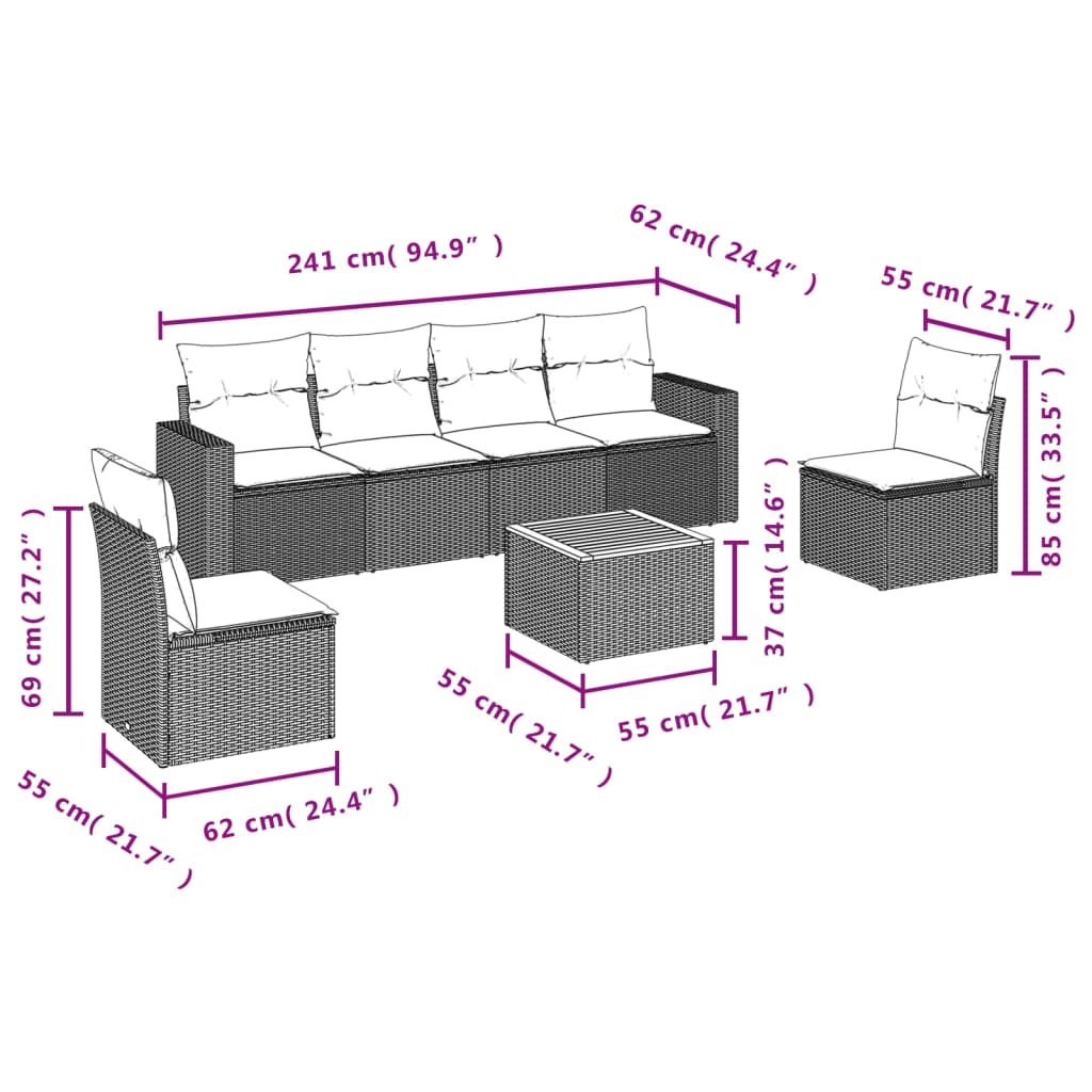 vidaXL Set sofás de jardín 7 piezas y cojines ratán sintético beige