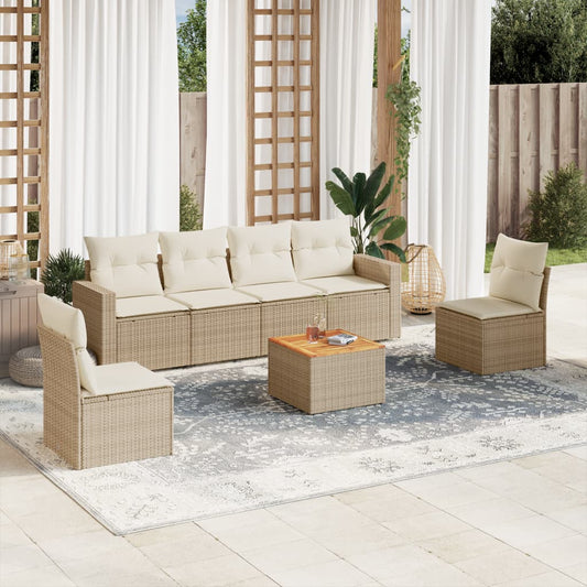 vidaXL Set sofás de jardín 7 piezas y cojines ratán sintético beige