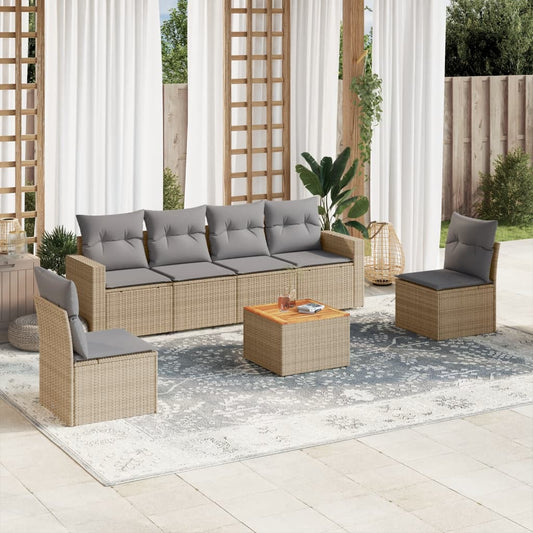 vidaXL Set sofás de jardín 7 piezas y cojines ratán sintético beige