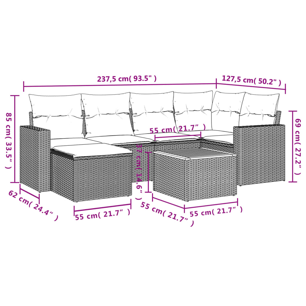 vidaXL Set sofás de jardín 7 piezas y cojines ratán sintético beige