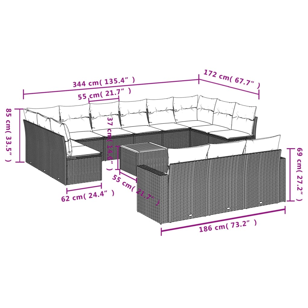 vidaXL Set sofás de jardín 14 pzas con cojines ratán sintético beige