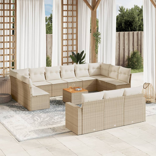 vidaXL Set sofás de jardín 14 pzas con cojines ratán sintético beige