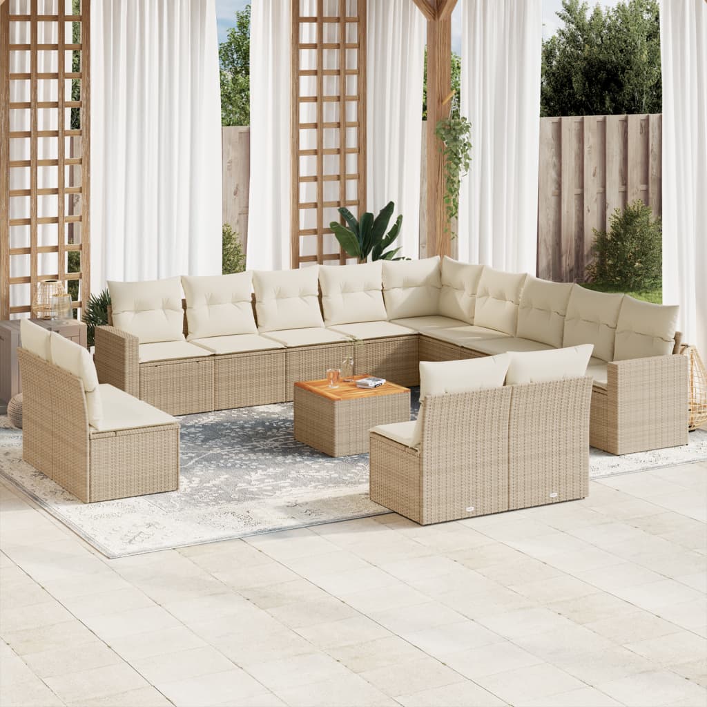 vidaXL Set sofás de jardín 14 pzas con cojines ratán sintético beige