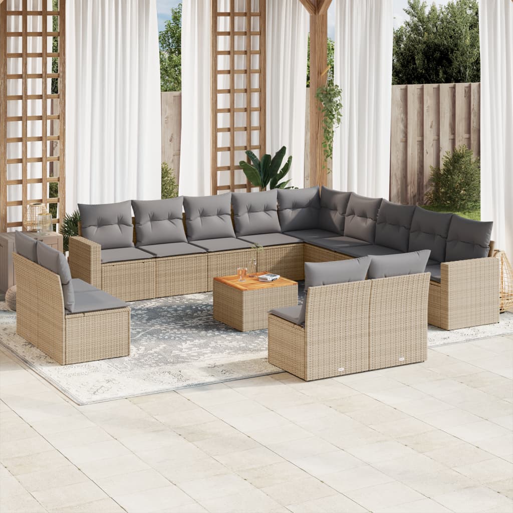 vidaXL Set sofás de jardín 14 pzas con cojines ratán sintético beige