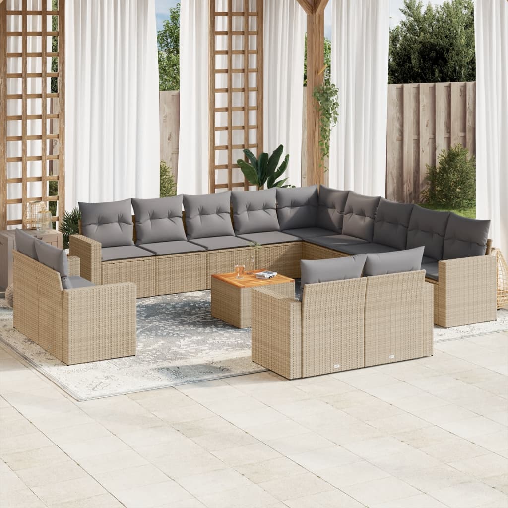 vidaXL Set sofás de jardín 14 pzas con cojines ratán sintético beige