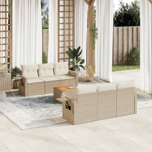 vidaXL Set sofás de jardín 7 piezas y cojines ratán sintético beige