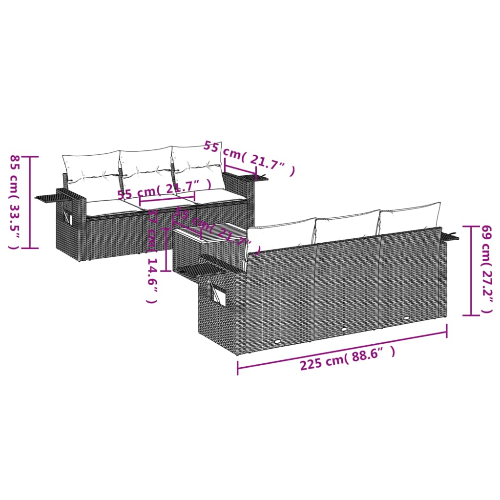 vidaXL Set sofás de jardín 7 piezas y cojines ratán sintético beige