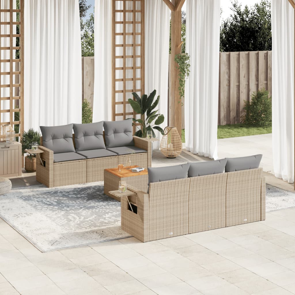 vidaXL Set sofás de jardín 7 piezas y cojines ratán sintético beige